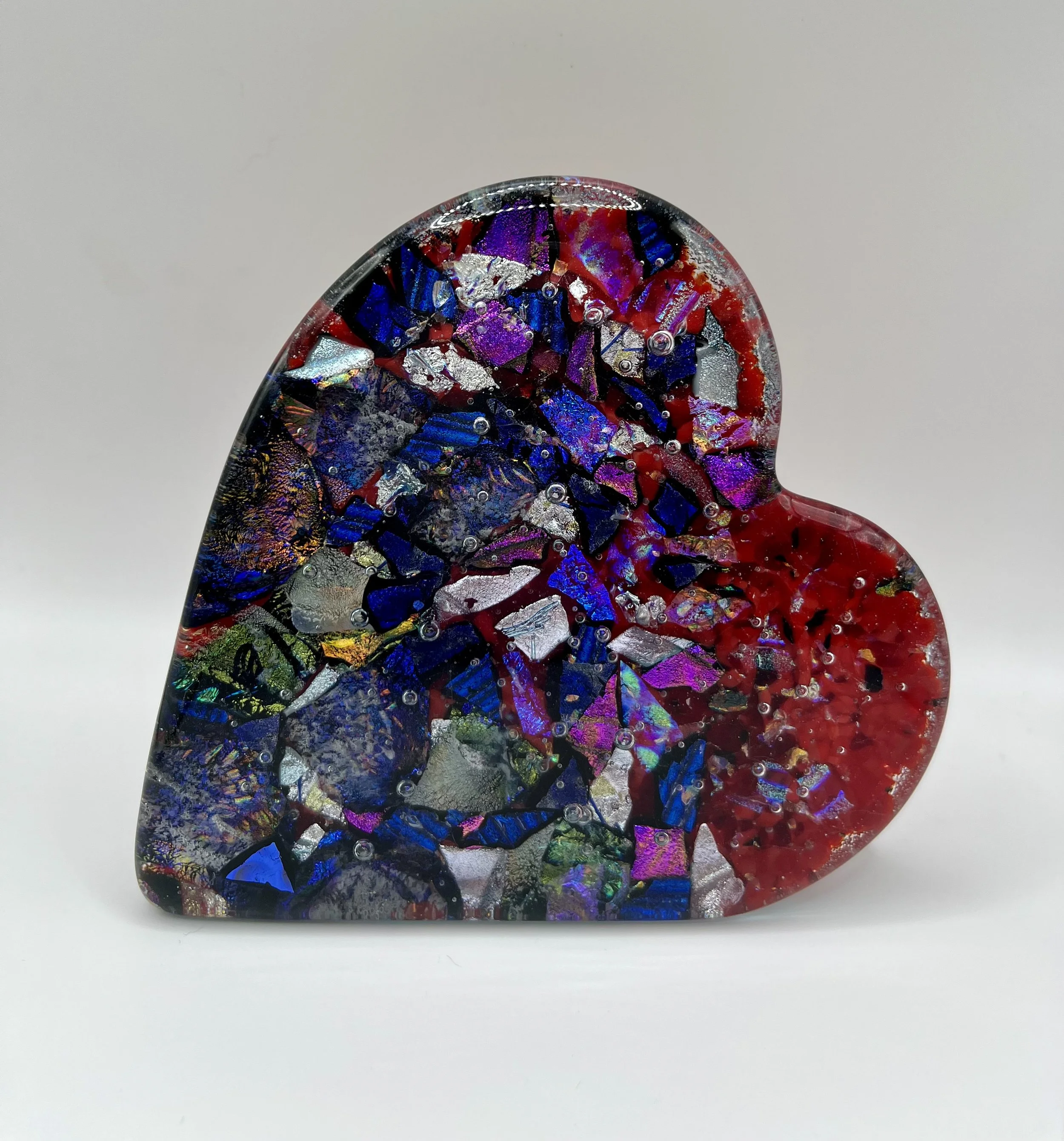 Large Handmade Dichroic Glass Heart Objet D'Art #2