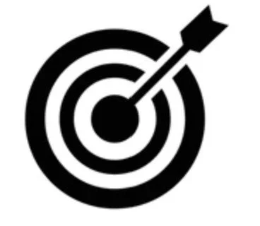 A black and white target with an arrow hitting the bullseye.