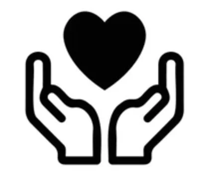 Two hands holding a heart symbol.