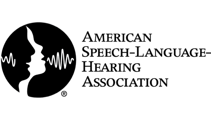 Logo of the American Speech-Language-Hearing Association featuring a silhouette of two faces and sound wave lines.