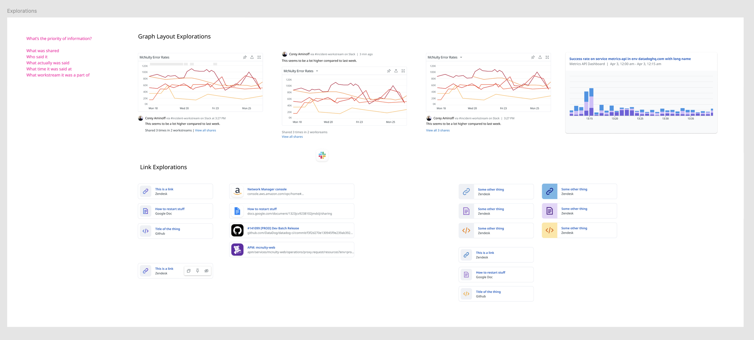 Explorations on ways to visualize pieces of exploration content