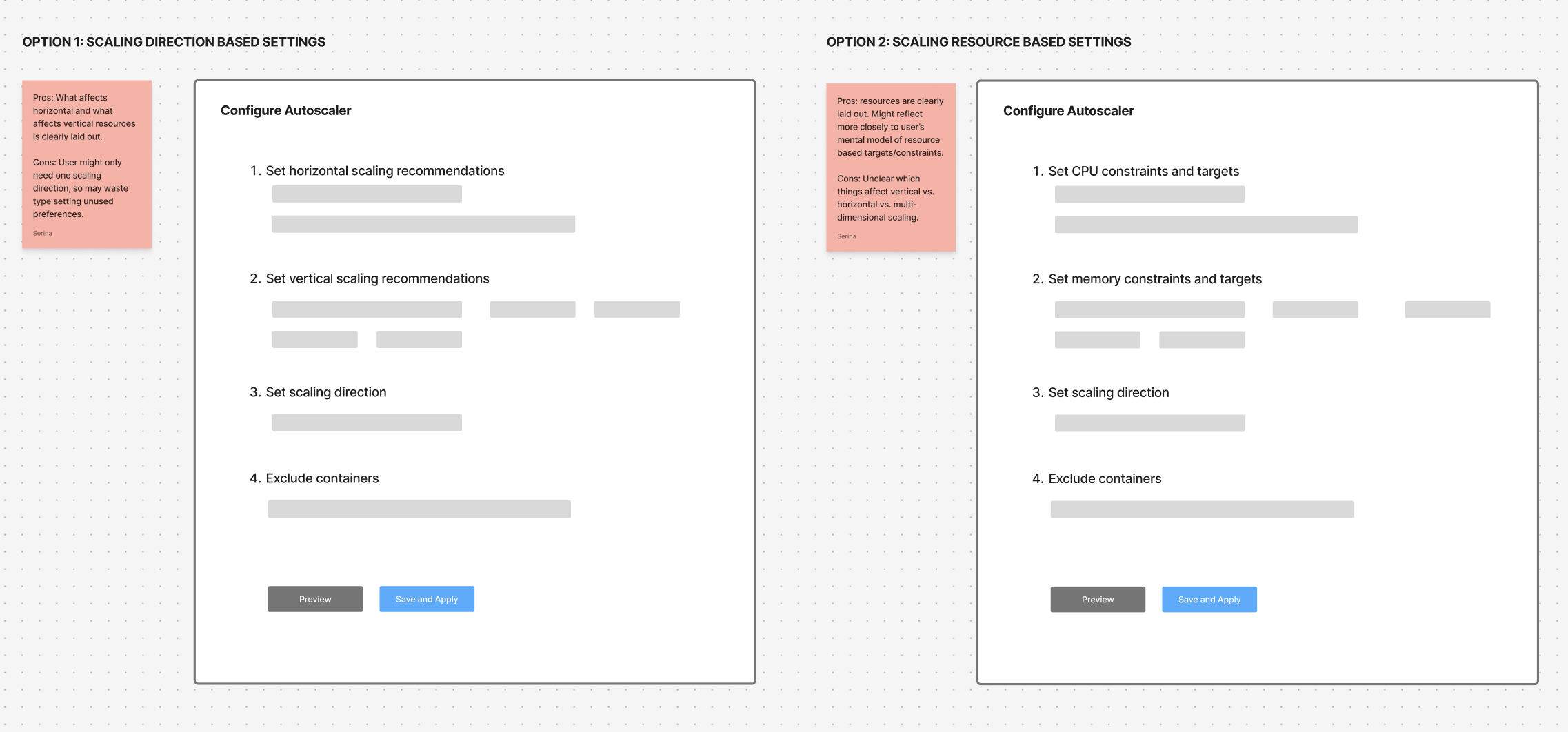 Autoscaler Settings: Lo-fi explorations of layout
