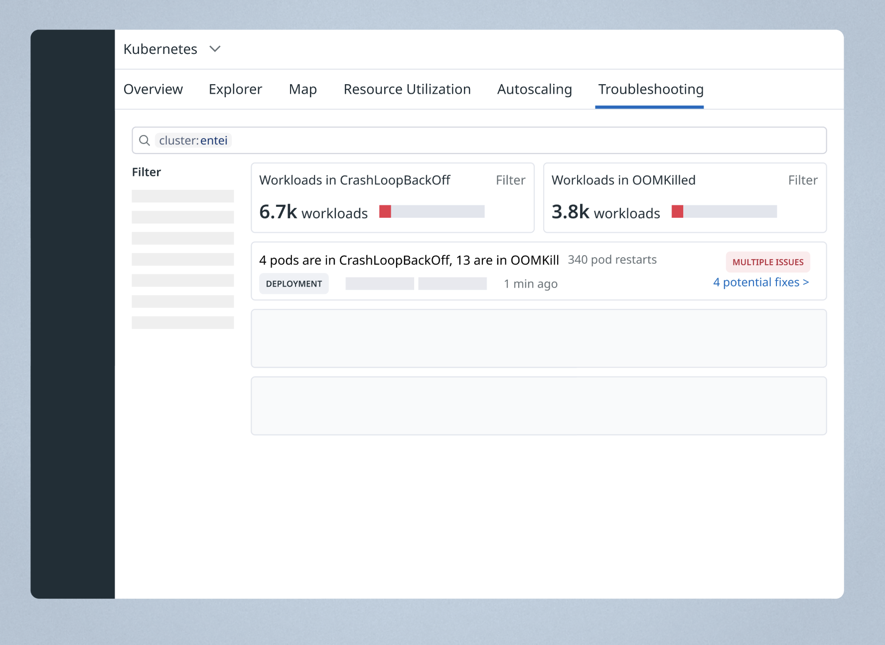 Explorations for how to display a list of Kubernetes issues within the Datadog Kubernetes product