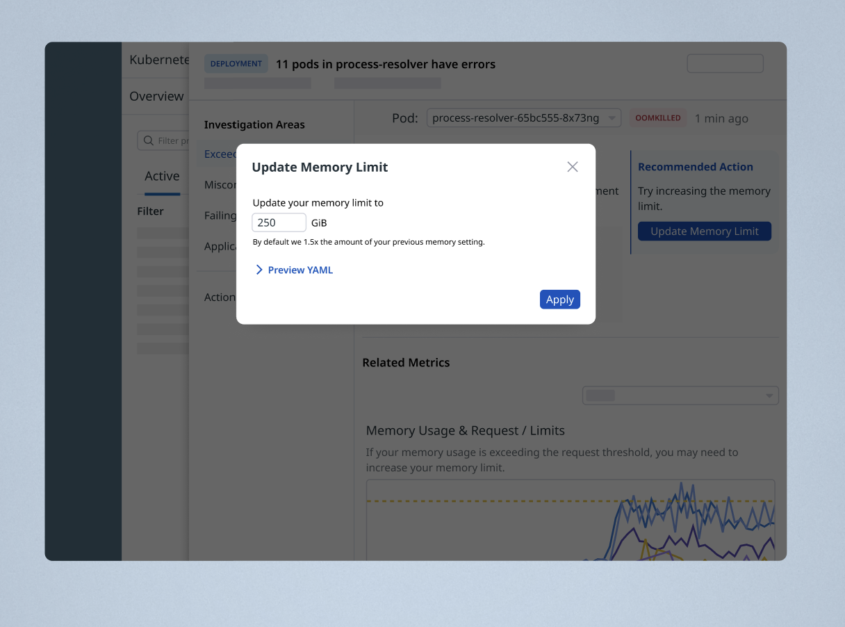 Explorations on how to display fixing OOMKill without leaving the page.