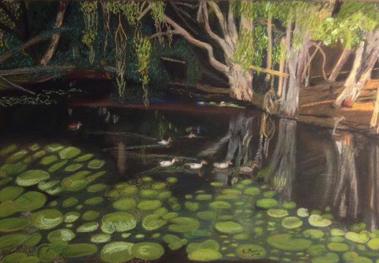 Pastels on pastelmat. Kershaw Gardens in Rockhampton sometime prior  to Cyclone Marcia.