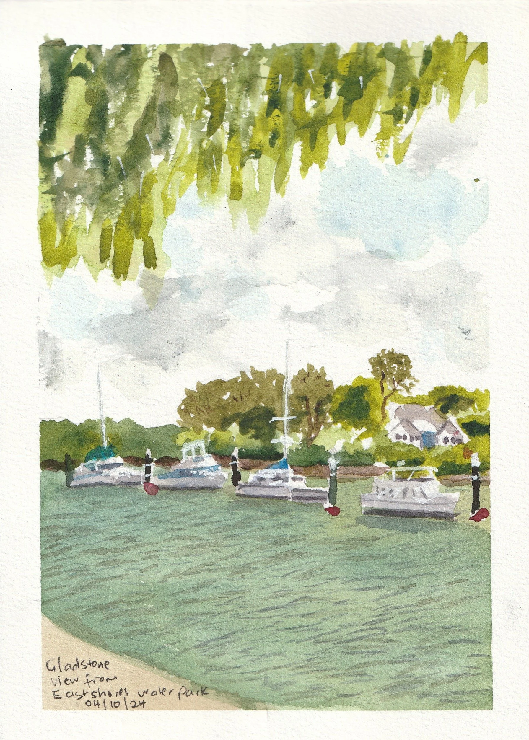 Watercolour in A5 sketchbook. Afternoon at Gladstone harbour.