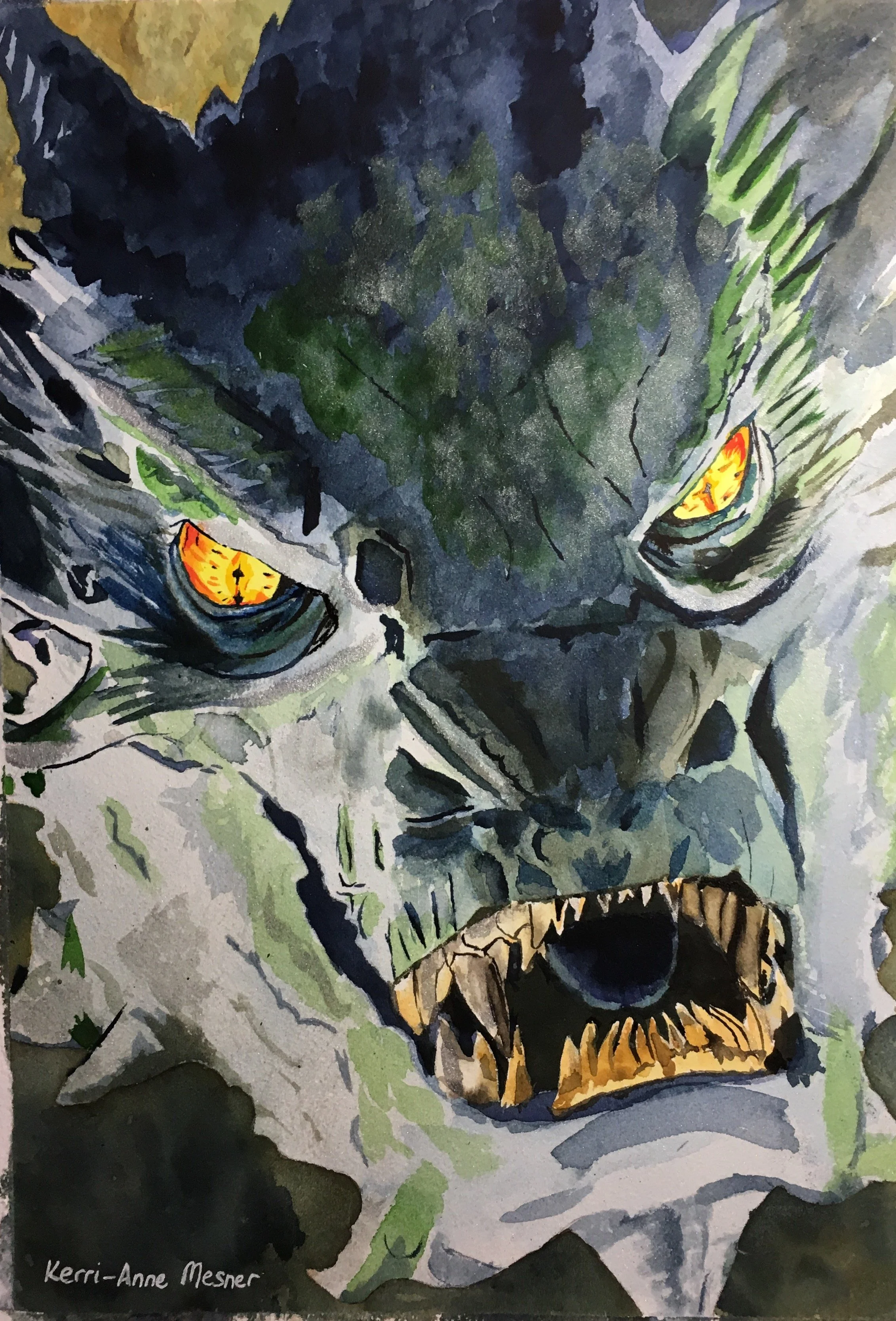 Dragon. Watercolour on A3 sized watercolour paper.