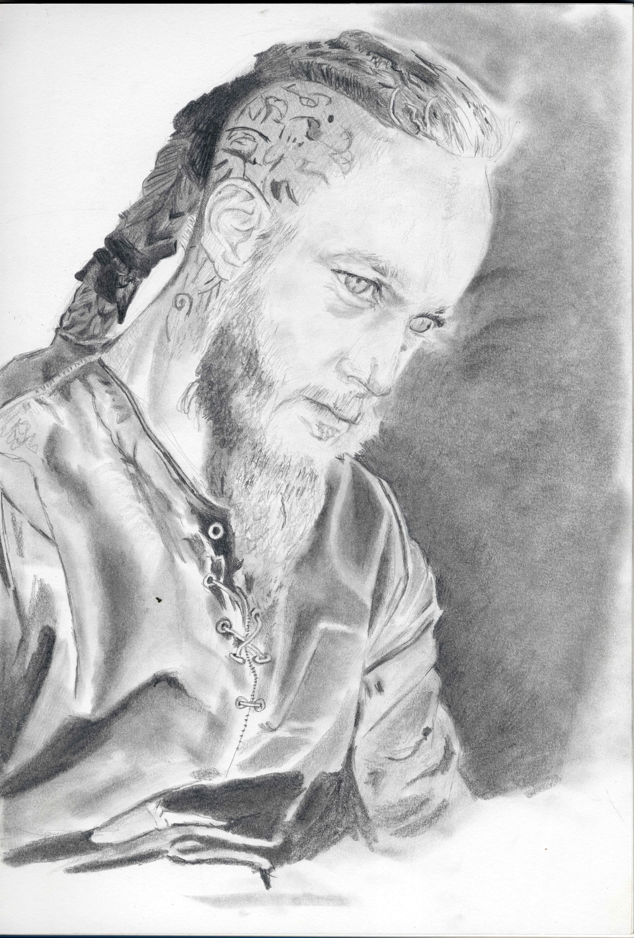 Graphite pencil in sketchbook. Ragnar Lothbrok from Vikings TV show
