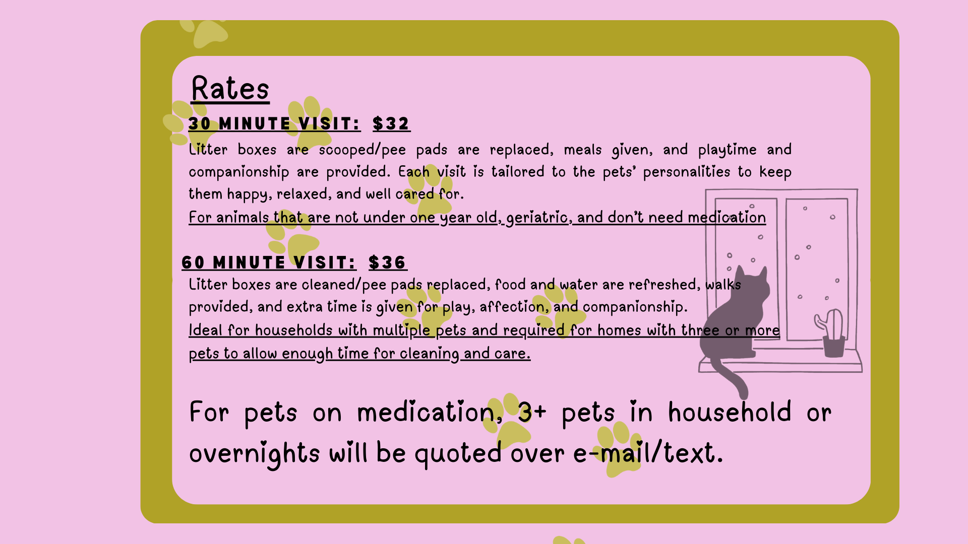 Green bordered text box containing  details of services