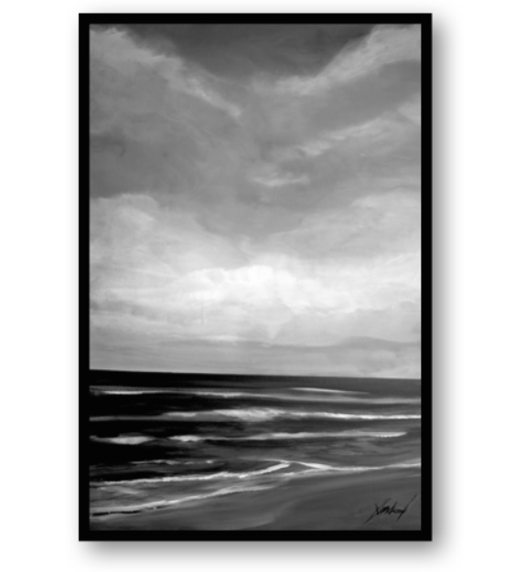 Jana McLeod B&W Beach Stealing Storms Original Acrylic on Canvas Framed Original 50 x 70cm $640.png
