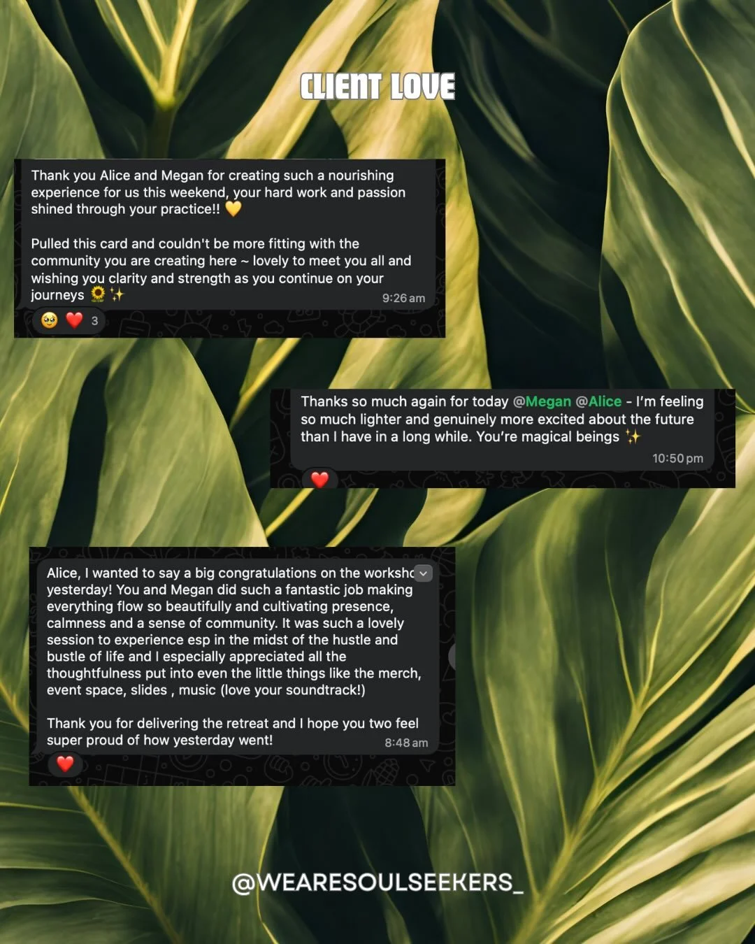 Some feedback from our incredible community after last week&rsquo;s FIND YOUR PURPOSE retreat! 

Beyond blessed🥰

We aren&rsquo;t just holding space, we are kickstarting transformation and a community to support you in these major life changes!

Doe