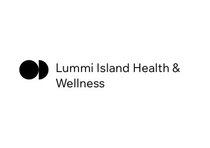 Lummi Island Health & Wellness logo with black circular shapes and text.