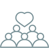Outline of a group of people with a large heart above them.