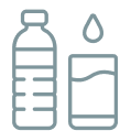 Outline of a plastic water bottle and a bottled water container.