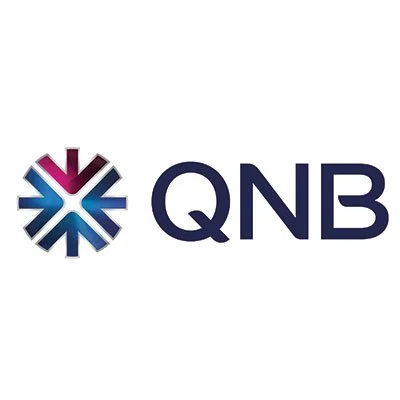 QNB logo with a stylized snowflake-like symbol in shades of blue, purple, and pink, next to the text QNB.