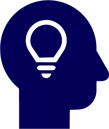 Symbol eines Menschenkopfes mit Glühbirne im Inneren, die eine Idee darstellt.