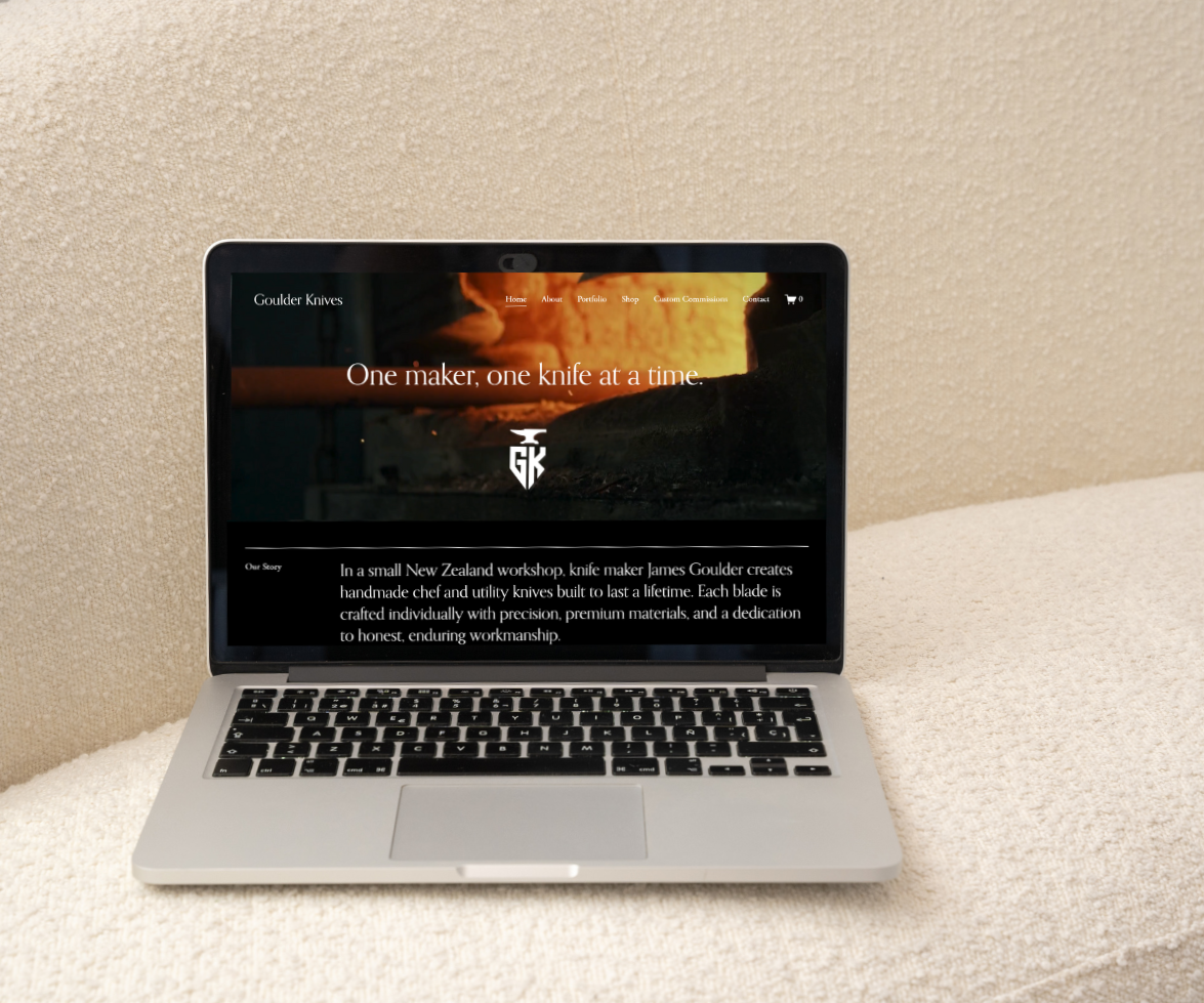 Creative website for Goulder Knives showcasing bespoke knives, built by Mama Design Studio.