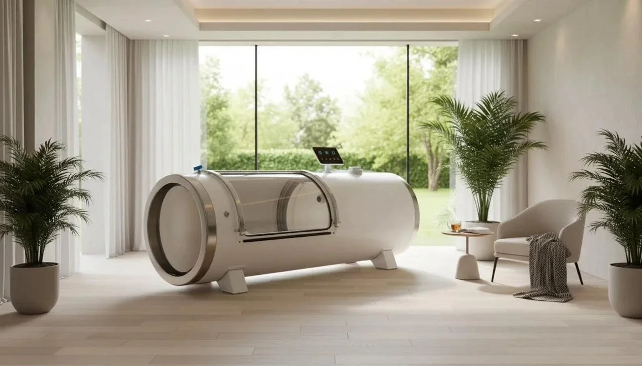 Luxuriöse HBOT Mono Chamber 2 ATA in Berlin für ME CFS, Long Covid Regeneration und hyperbare Sauerstofftherapie nach modernen wissenschaftlichen Standards, inspiriert von Charité Studien und innovativer Wellness Behandlung.