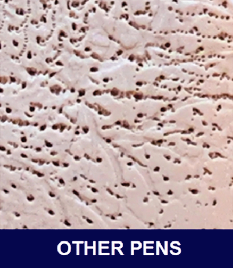 Close-up of a piece of paper with holes and intricate patterns, labeled 'OTHER PENS' at the bottom.