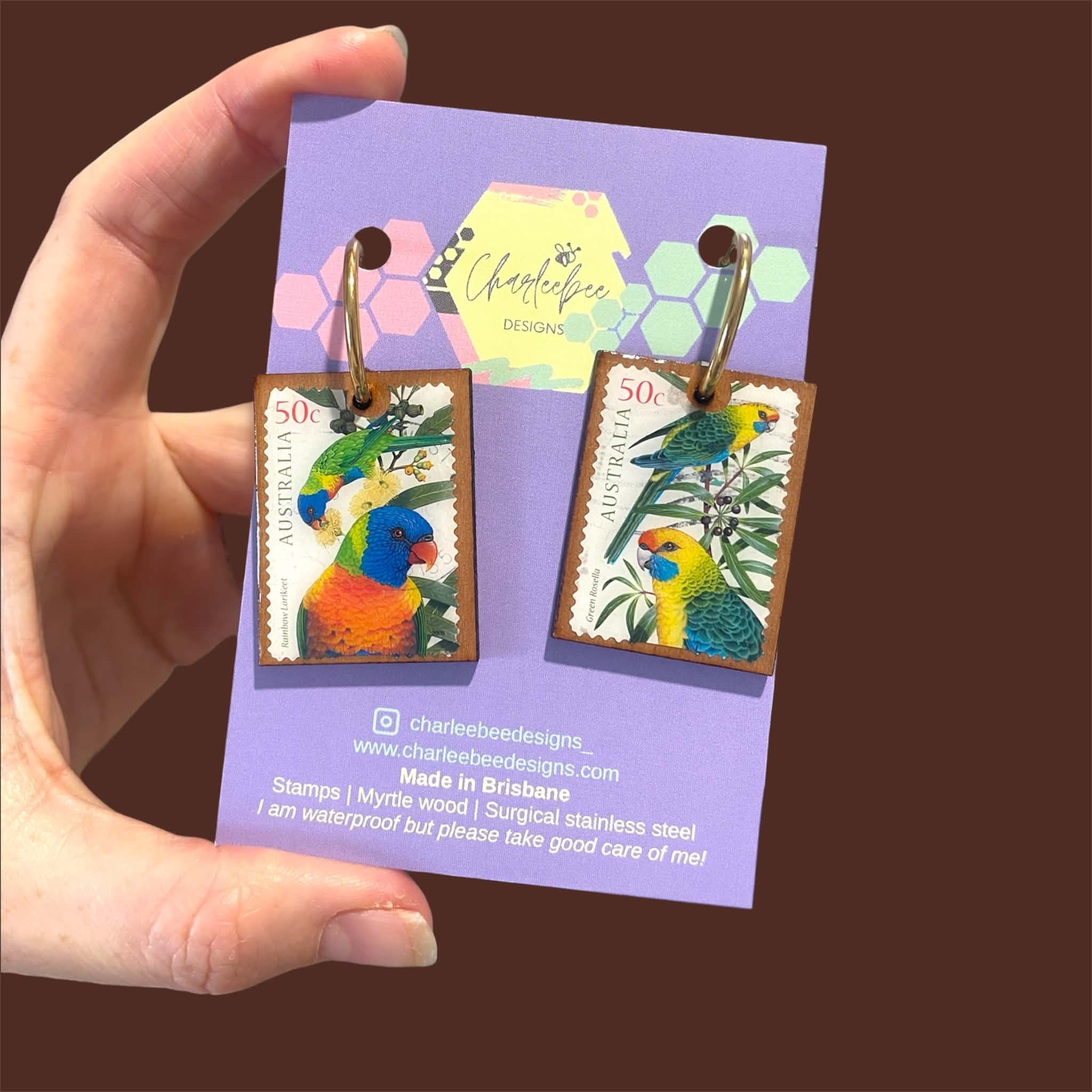 Wooden stamp earrings- small