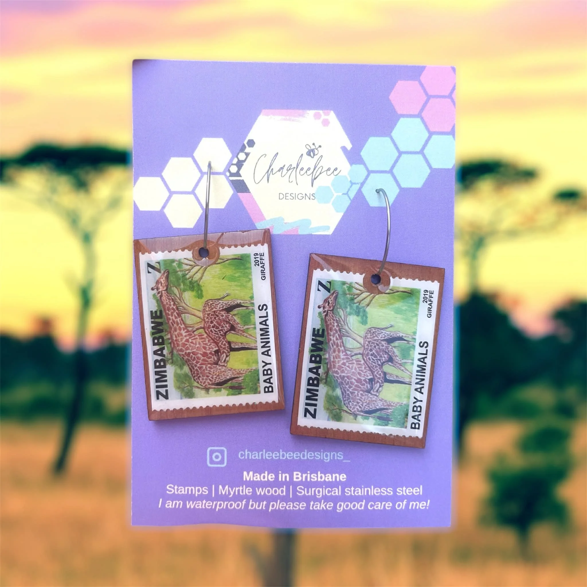 Wooden stamp earrings- small