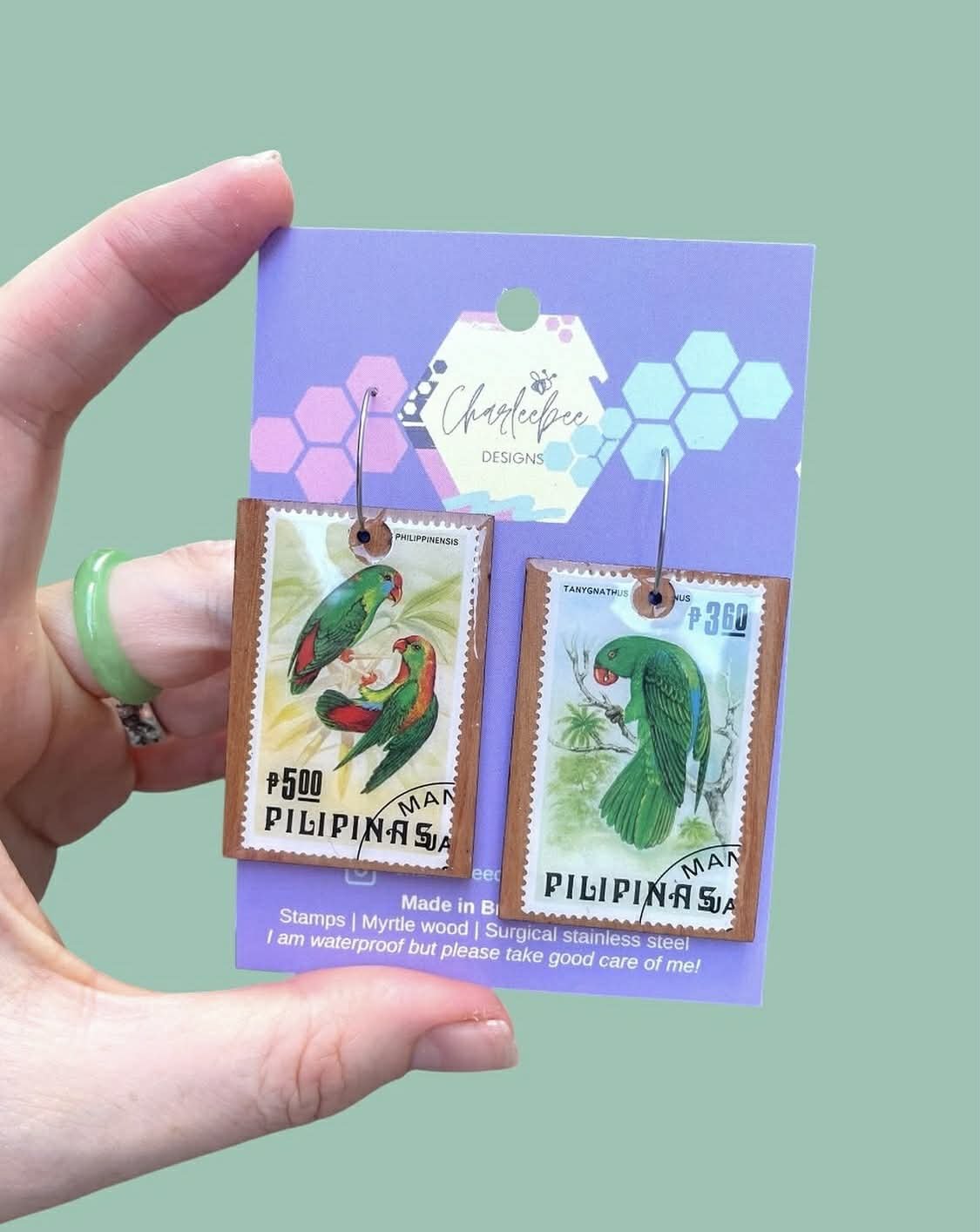 Wooden stamp earrings- large