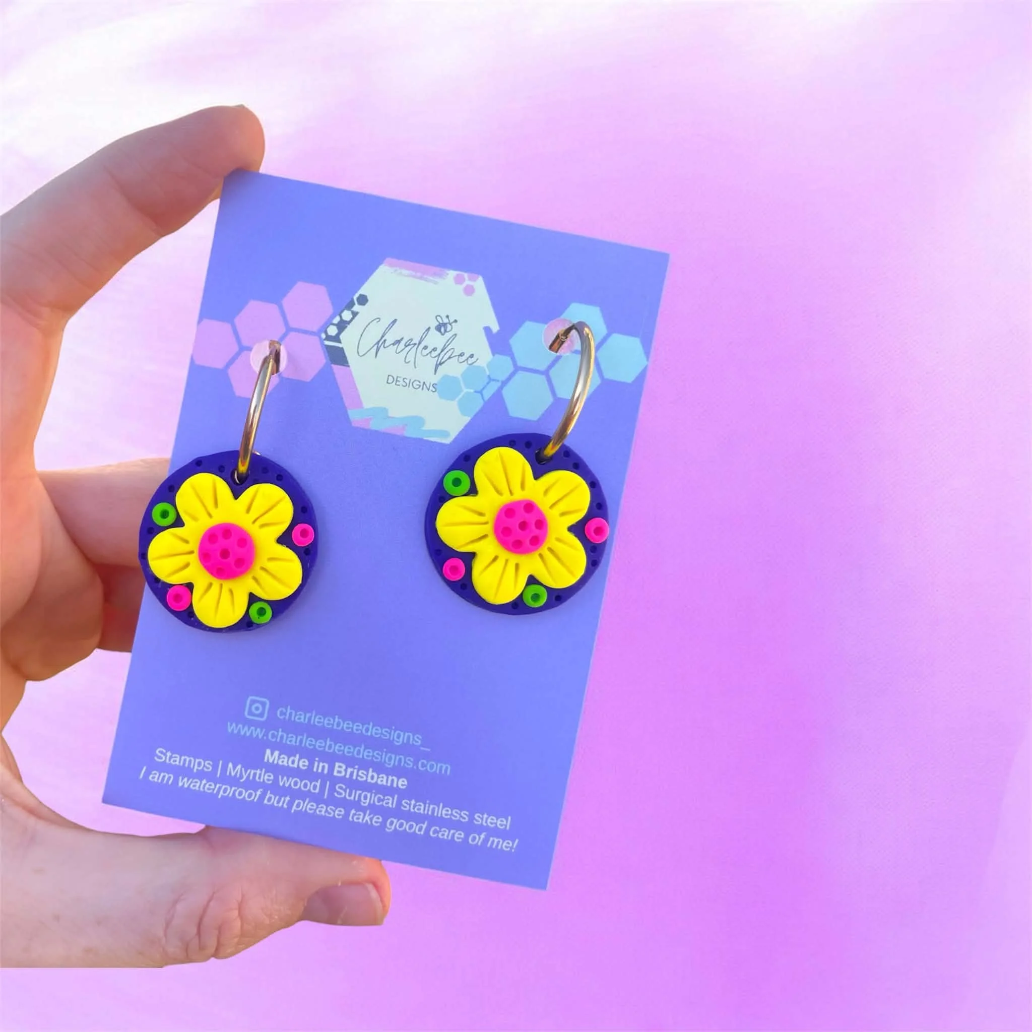 Purple flower button hoops