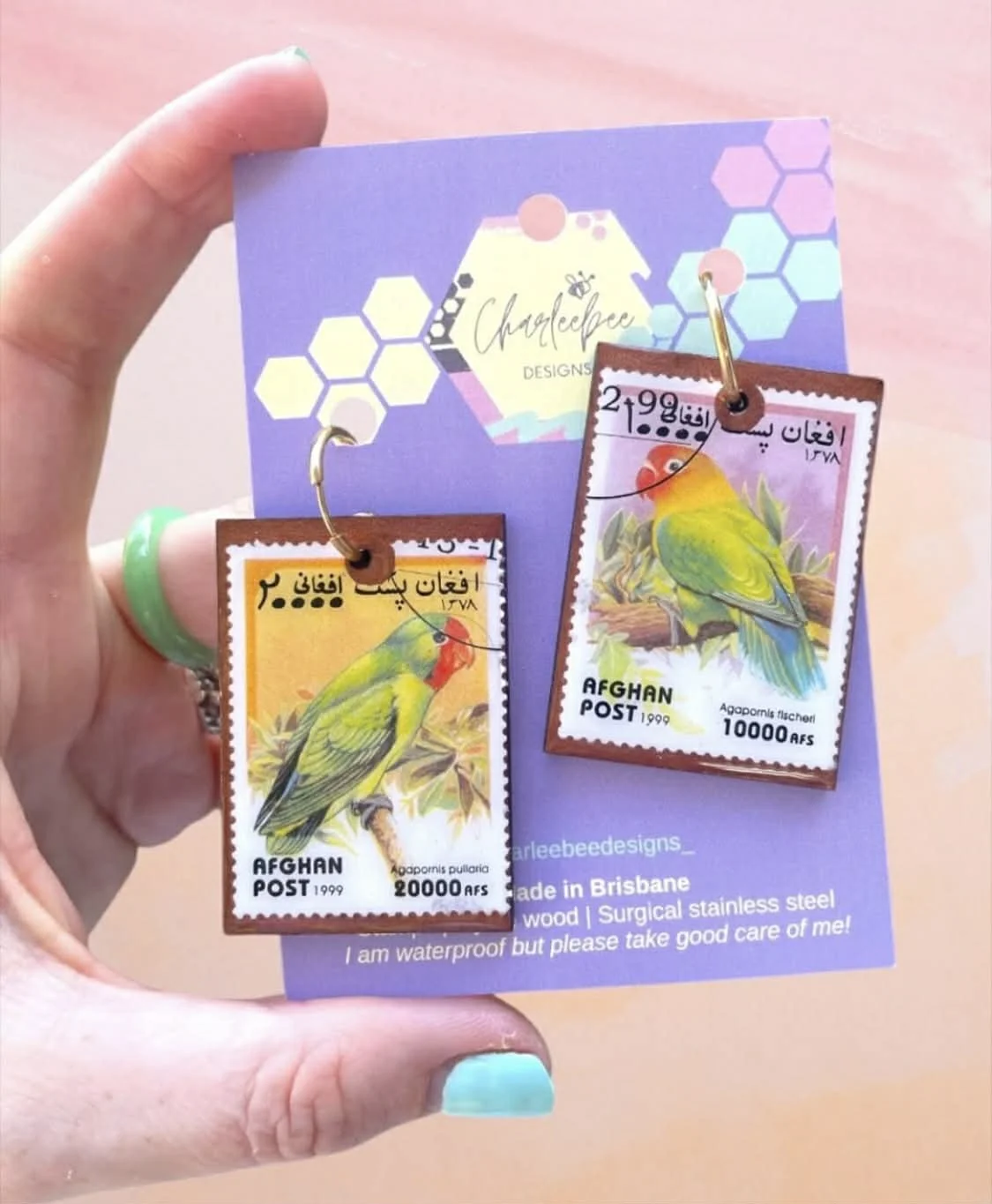 Wooden stamp earrings- large