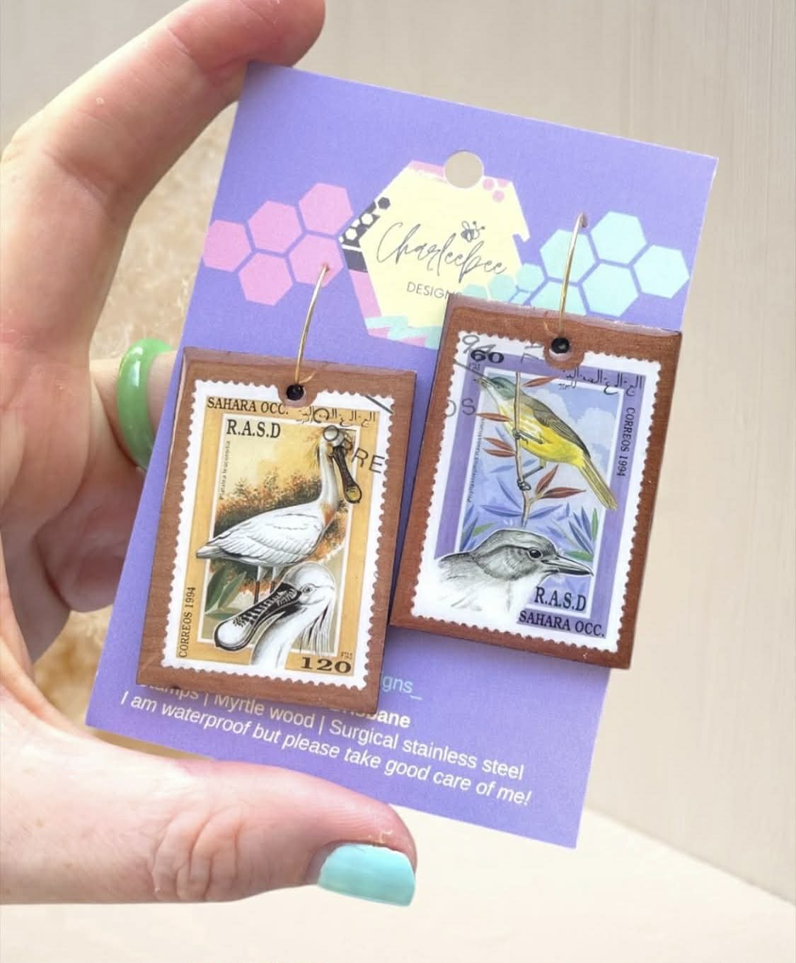 Wooden stamp earrings- large