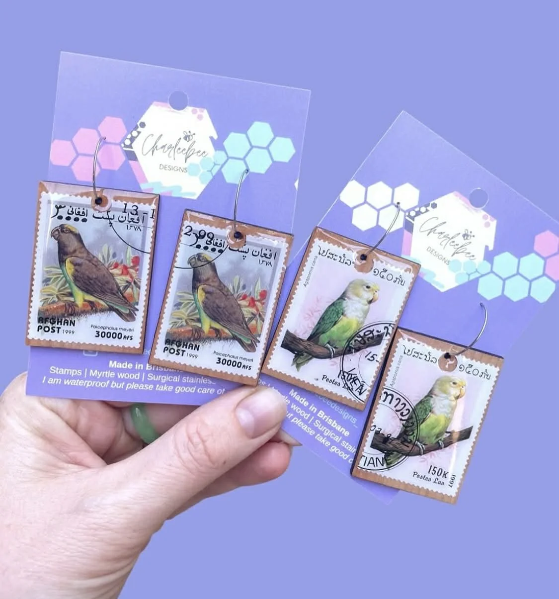 Wooden stamp earrings- large