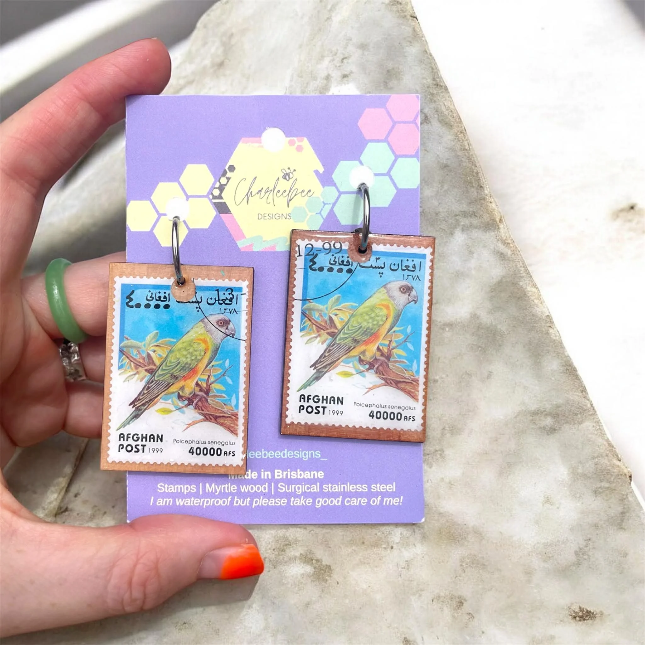 Wooden stamp earrings- large