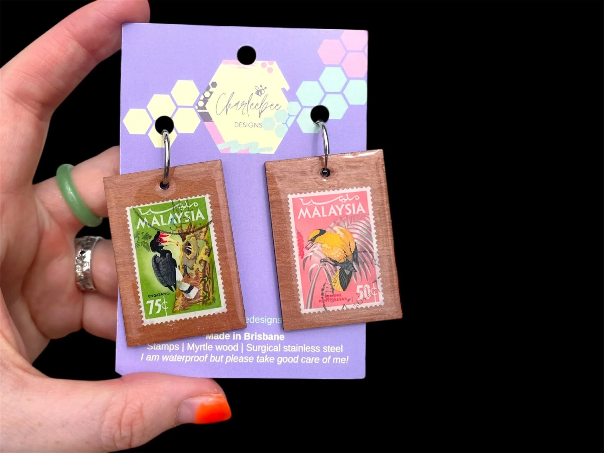 Wooden stamp earrings- large