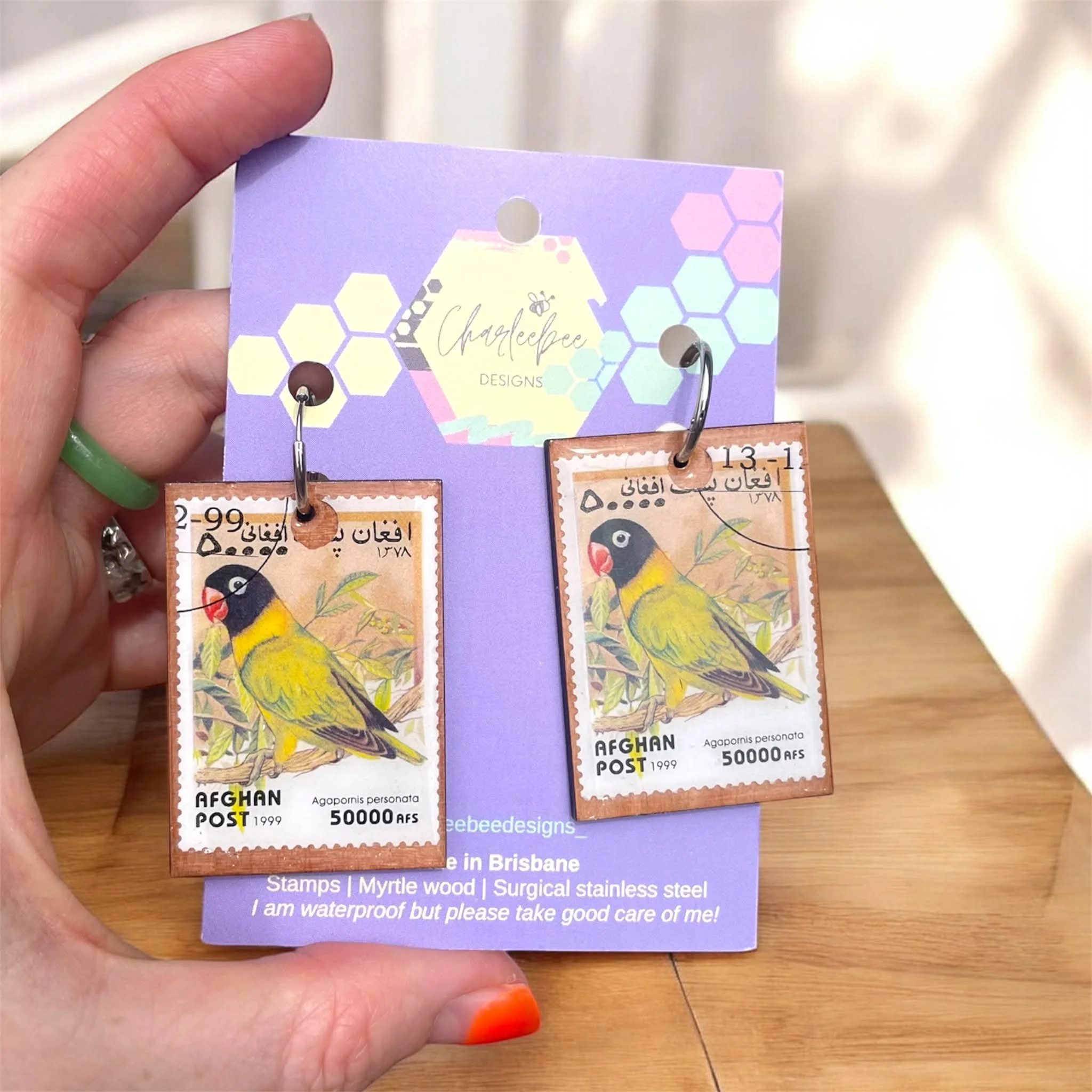 Wooden stamp earrings- large