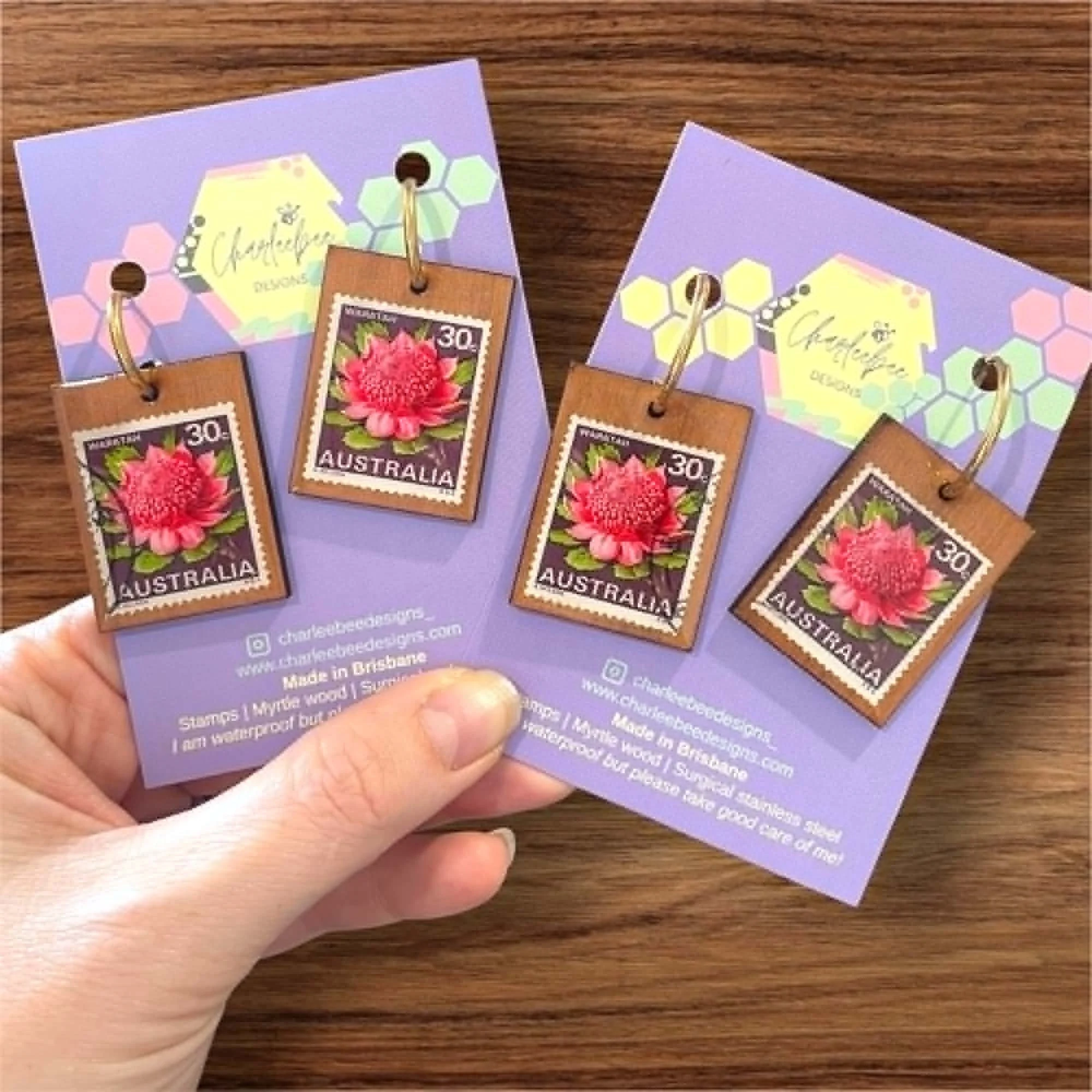 Wooden stamp earrings- small