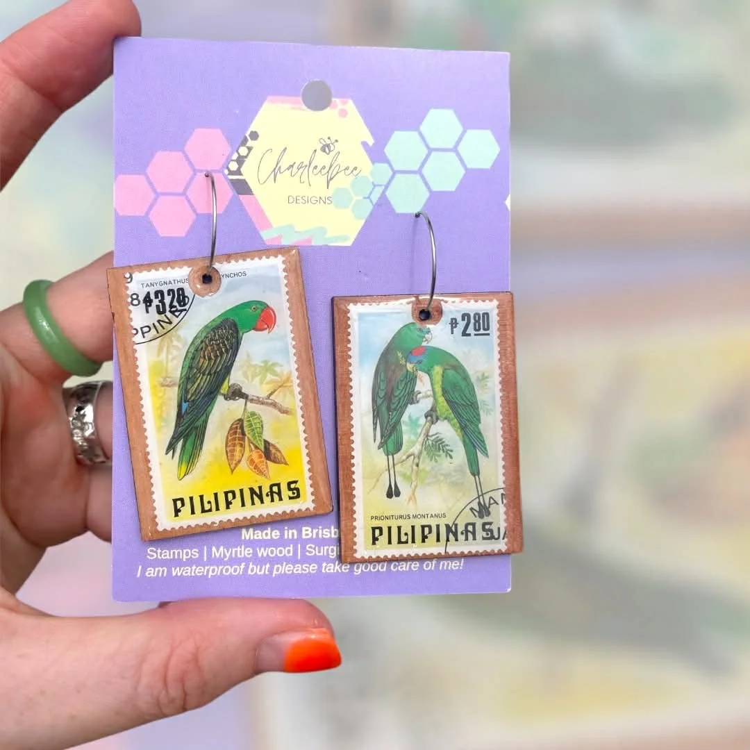 Wooden stamp earrings- large