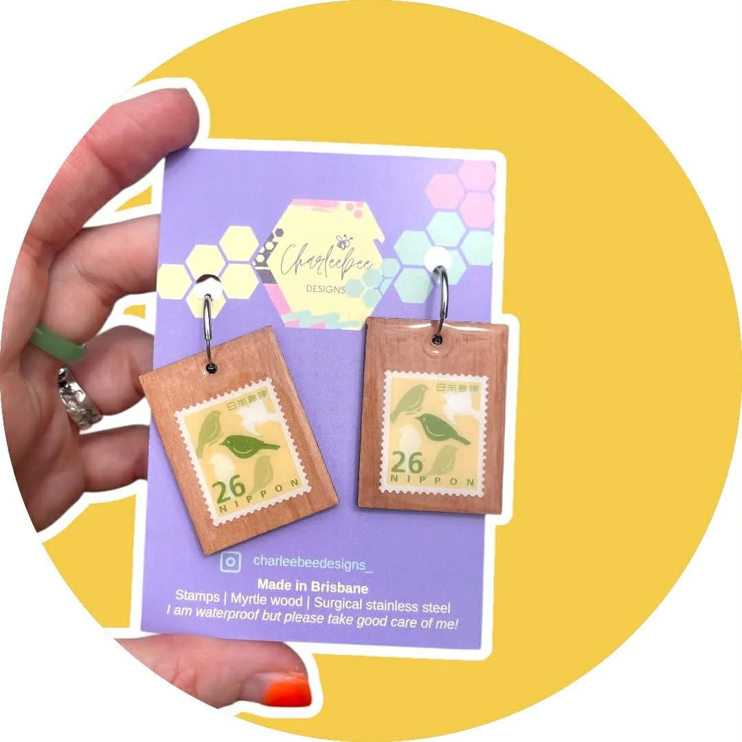 Wooden stamp earrings- small