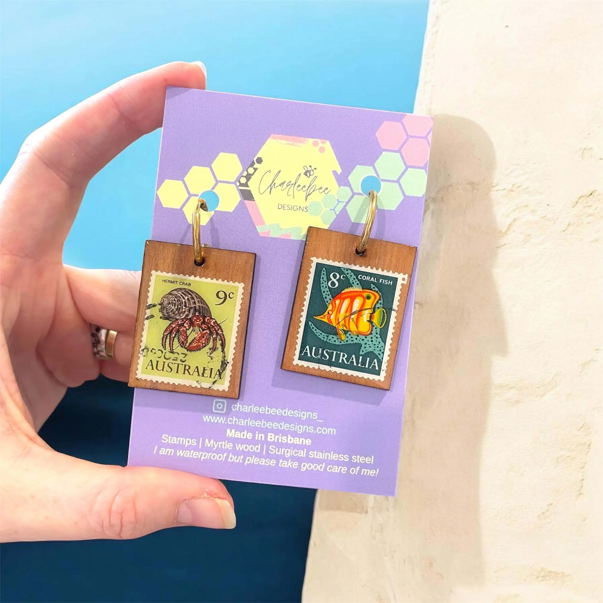 Wooden stamp earrings (small)