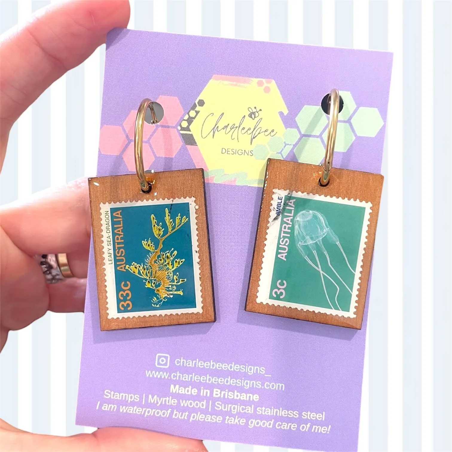 Wooden stamp earrings- small