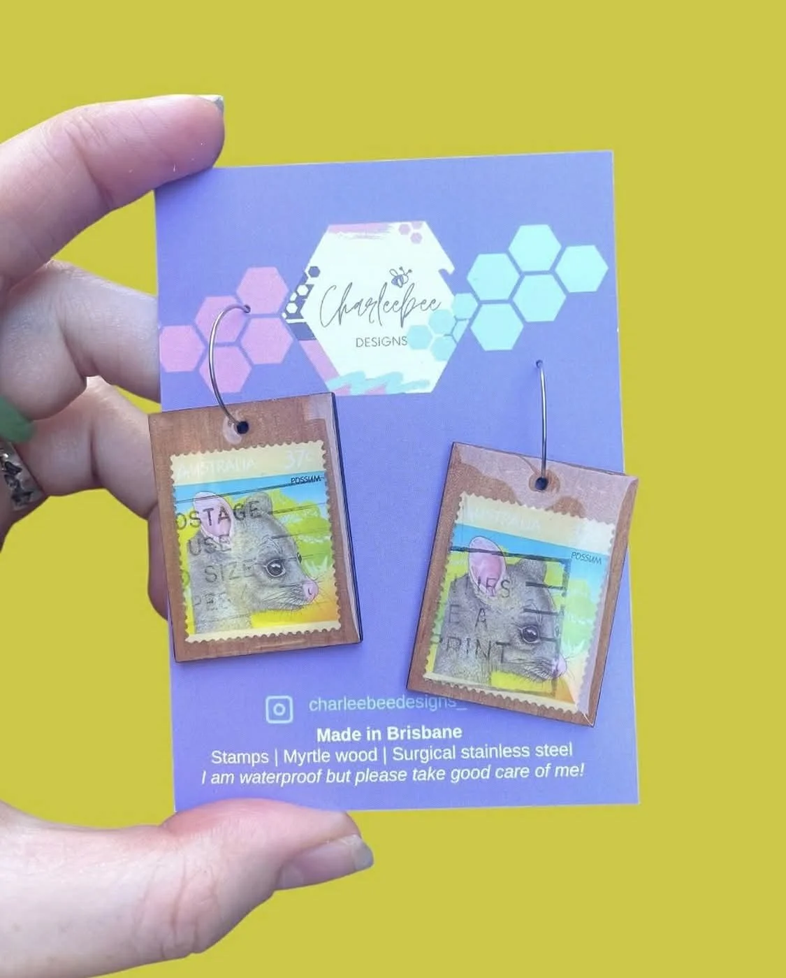 Wooden stamp earrings- small