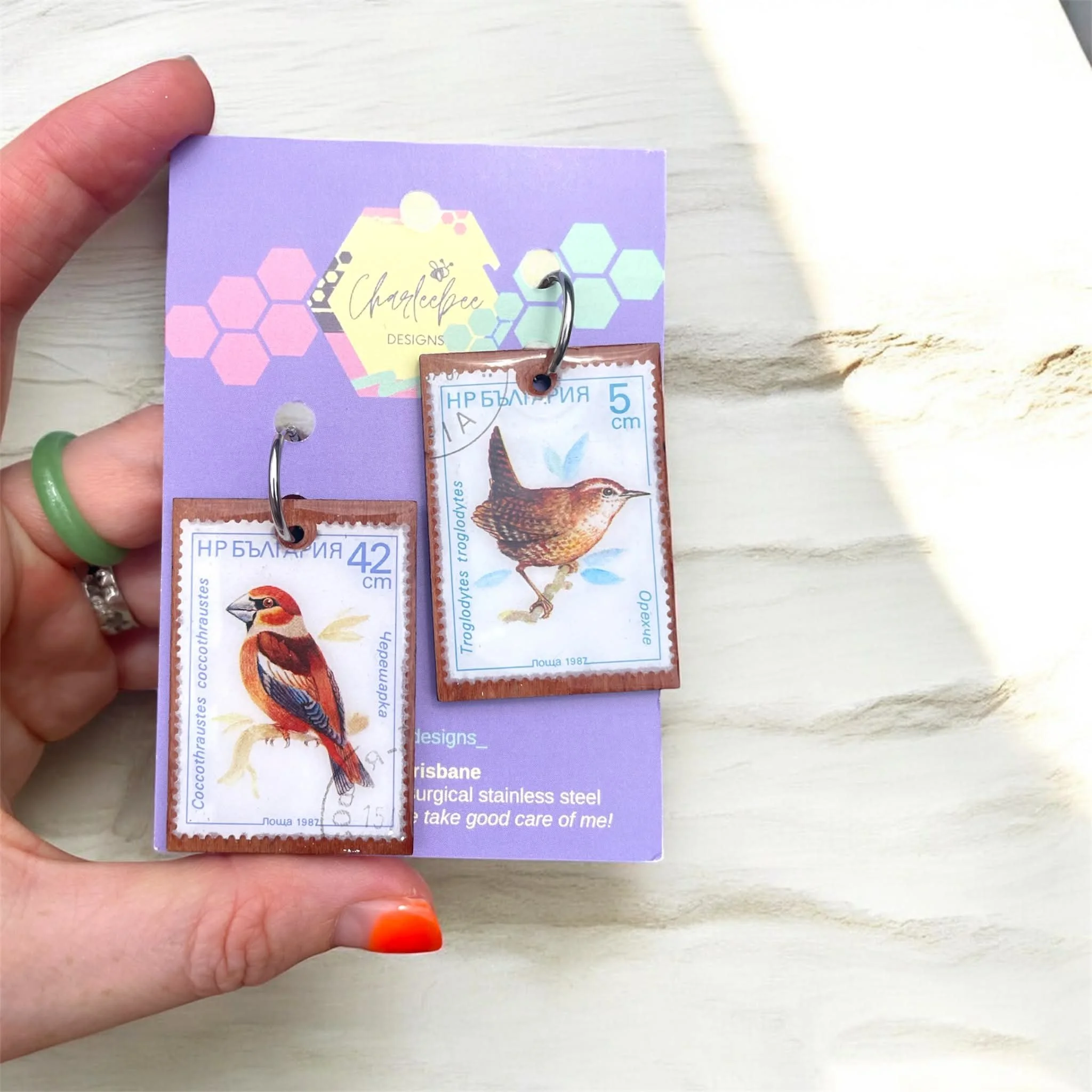 Wooden stamp earrings- large