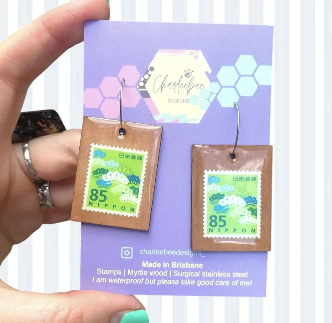 Wooden stamp earrings- small