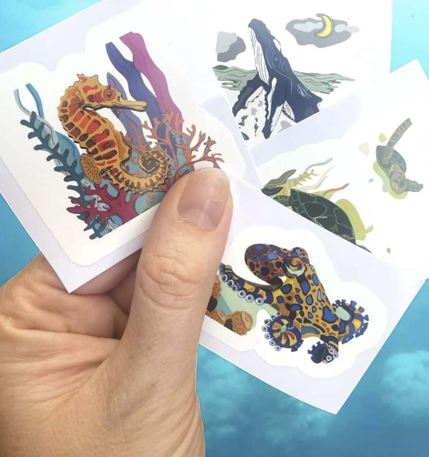4 pack of ocean animal stickers