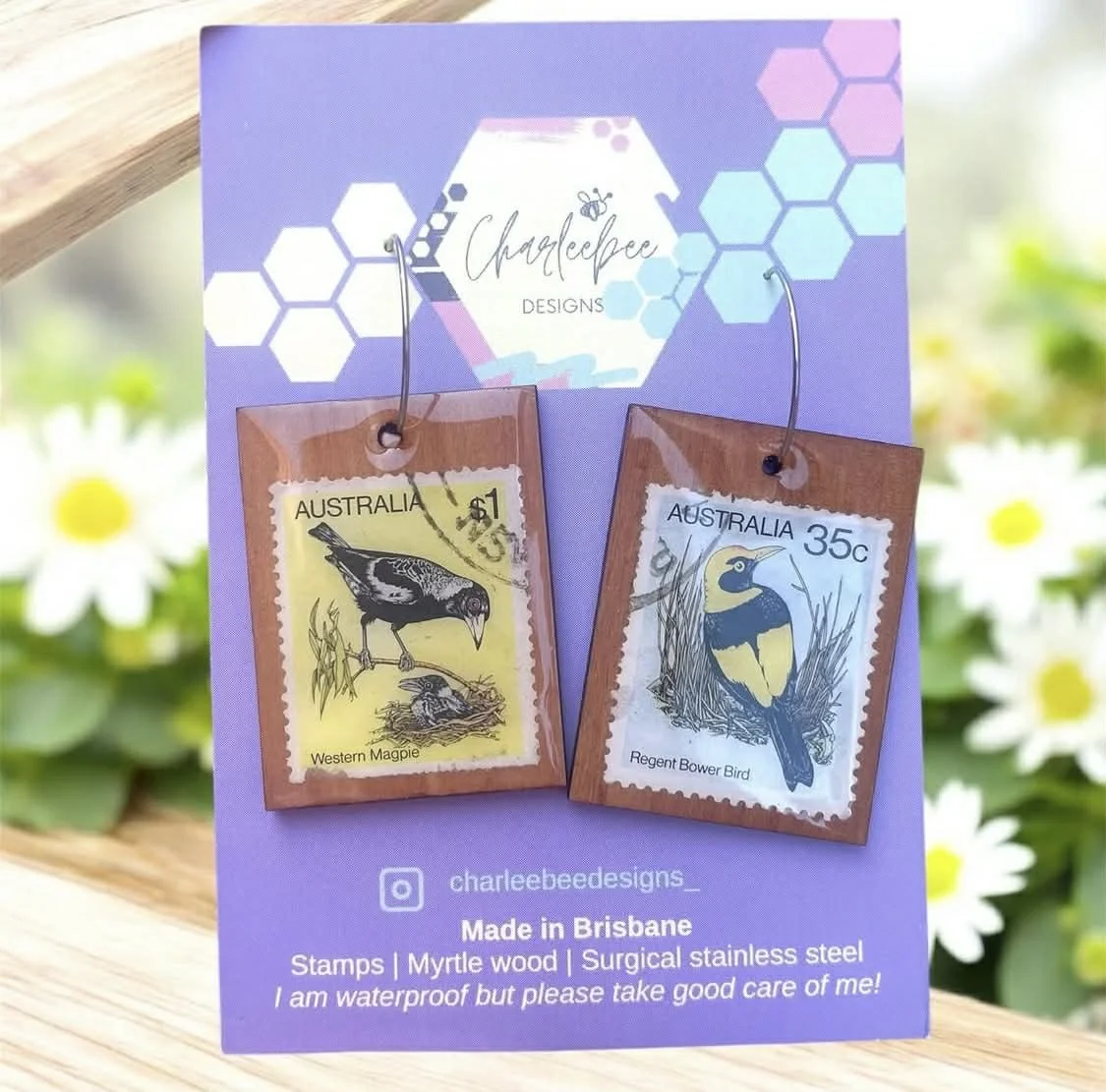 Wooden stamp earrings- small