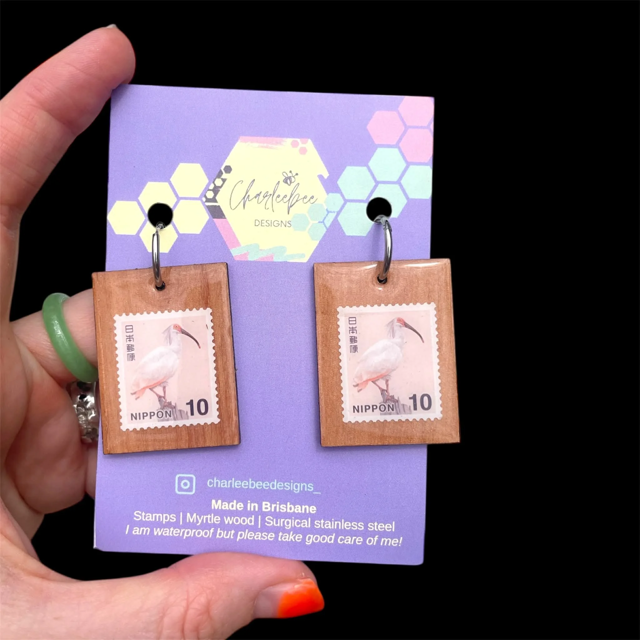 Wooden stamp earrings- small