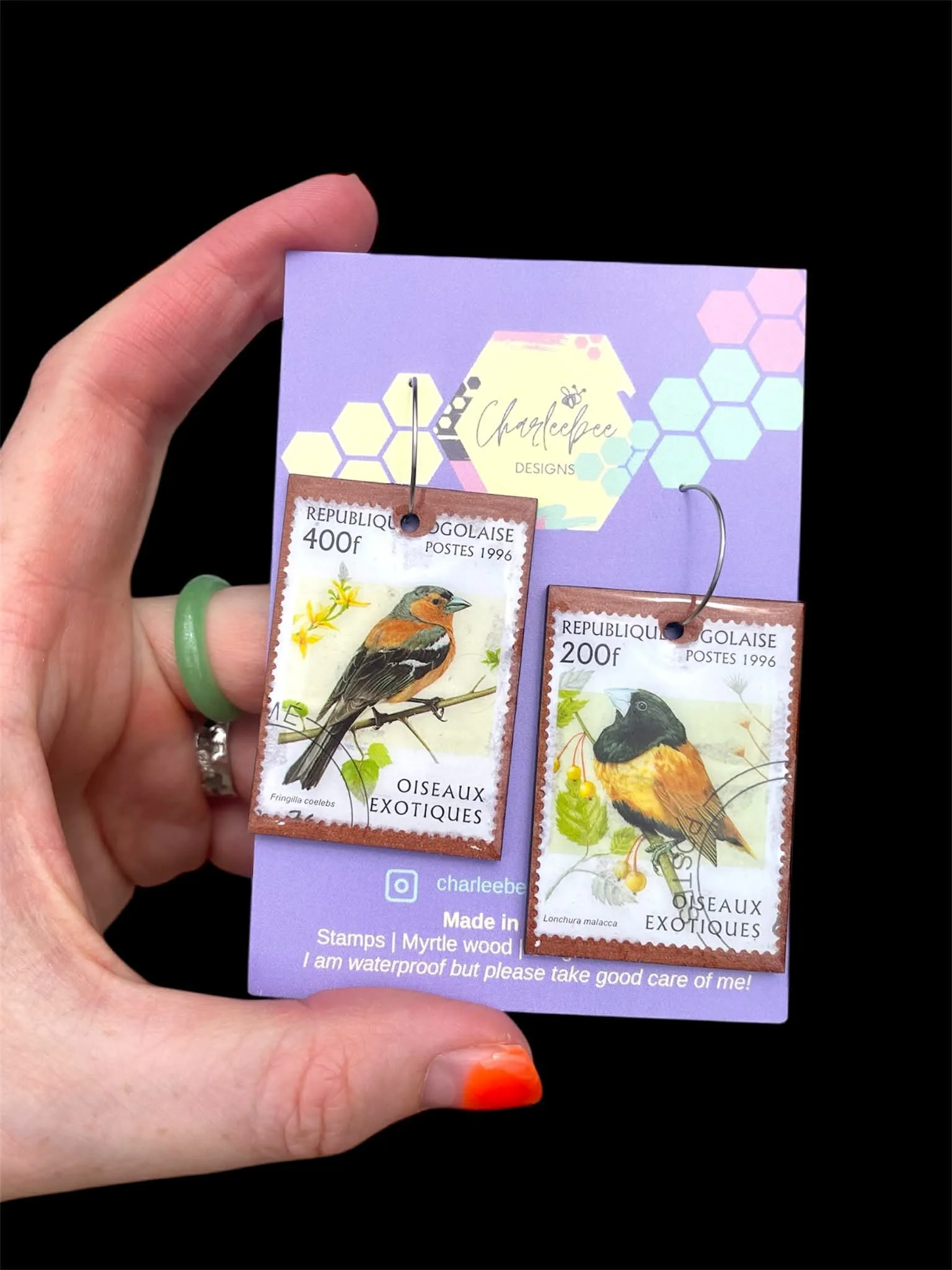 Wooden stamp earrings- large