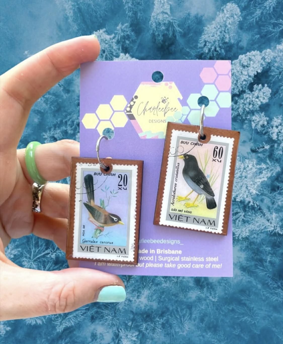 Wooden stamp earrings- large