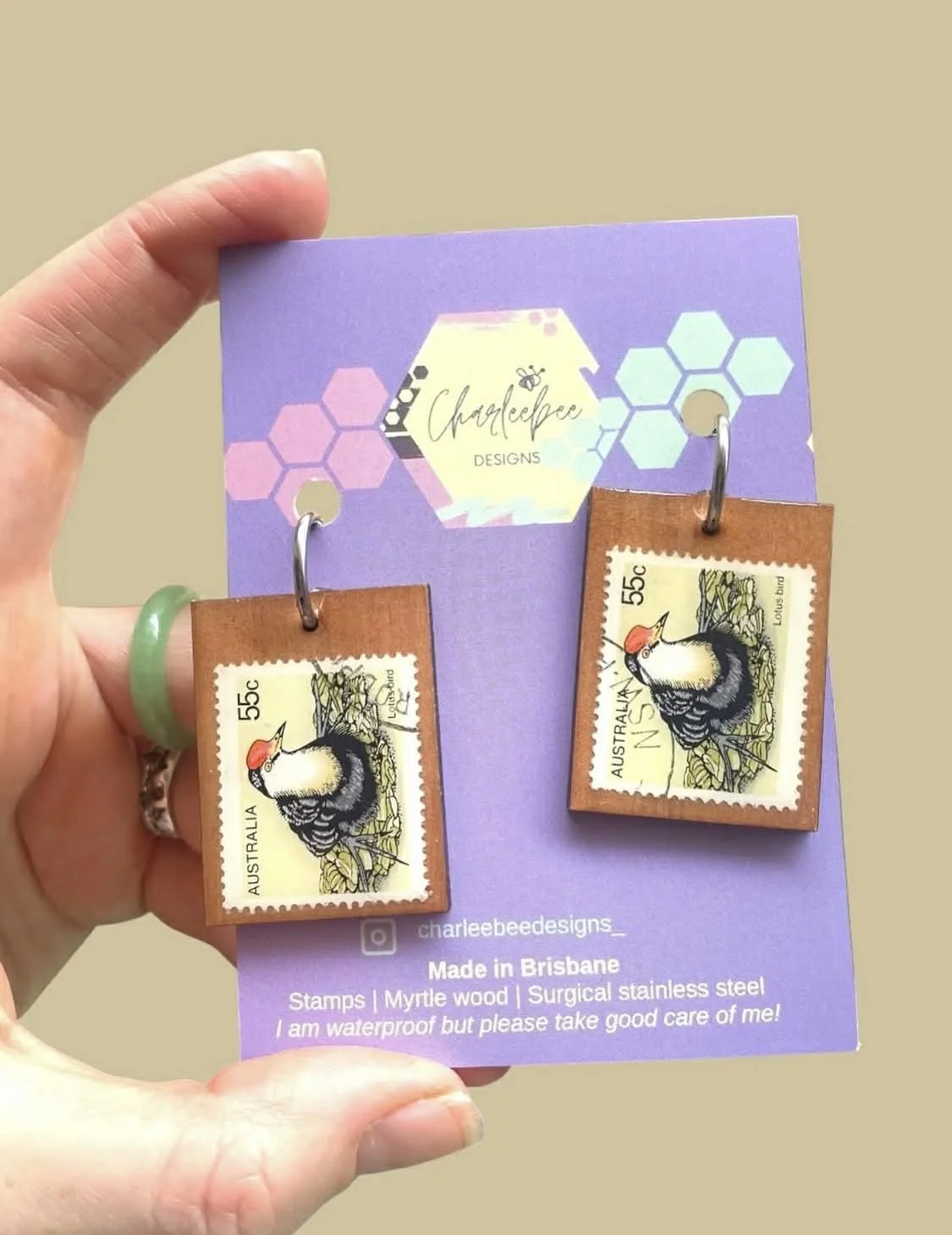 Wooden stamp earrings- small