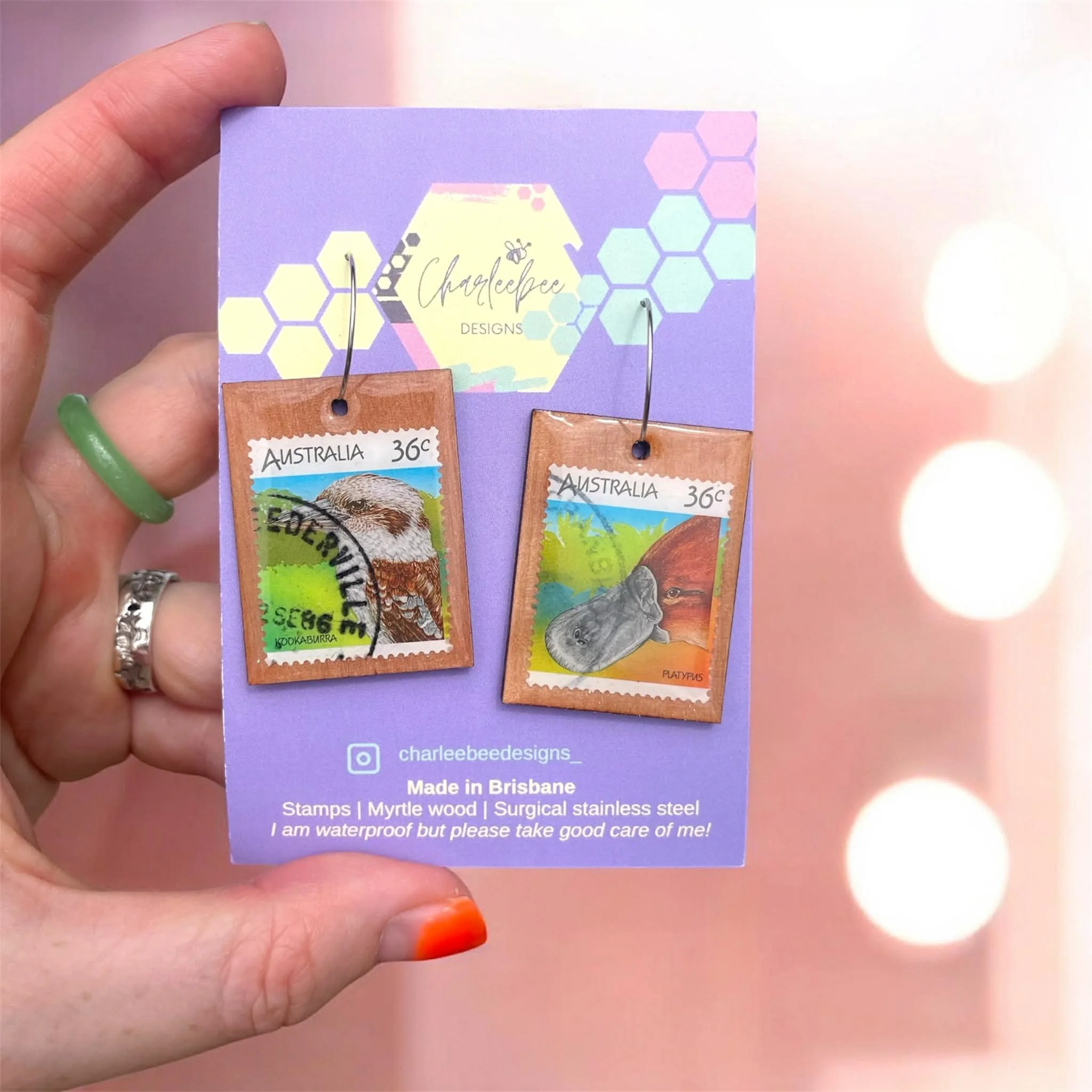 Wooden stamp earrings- small