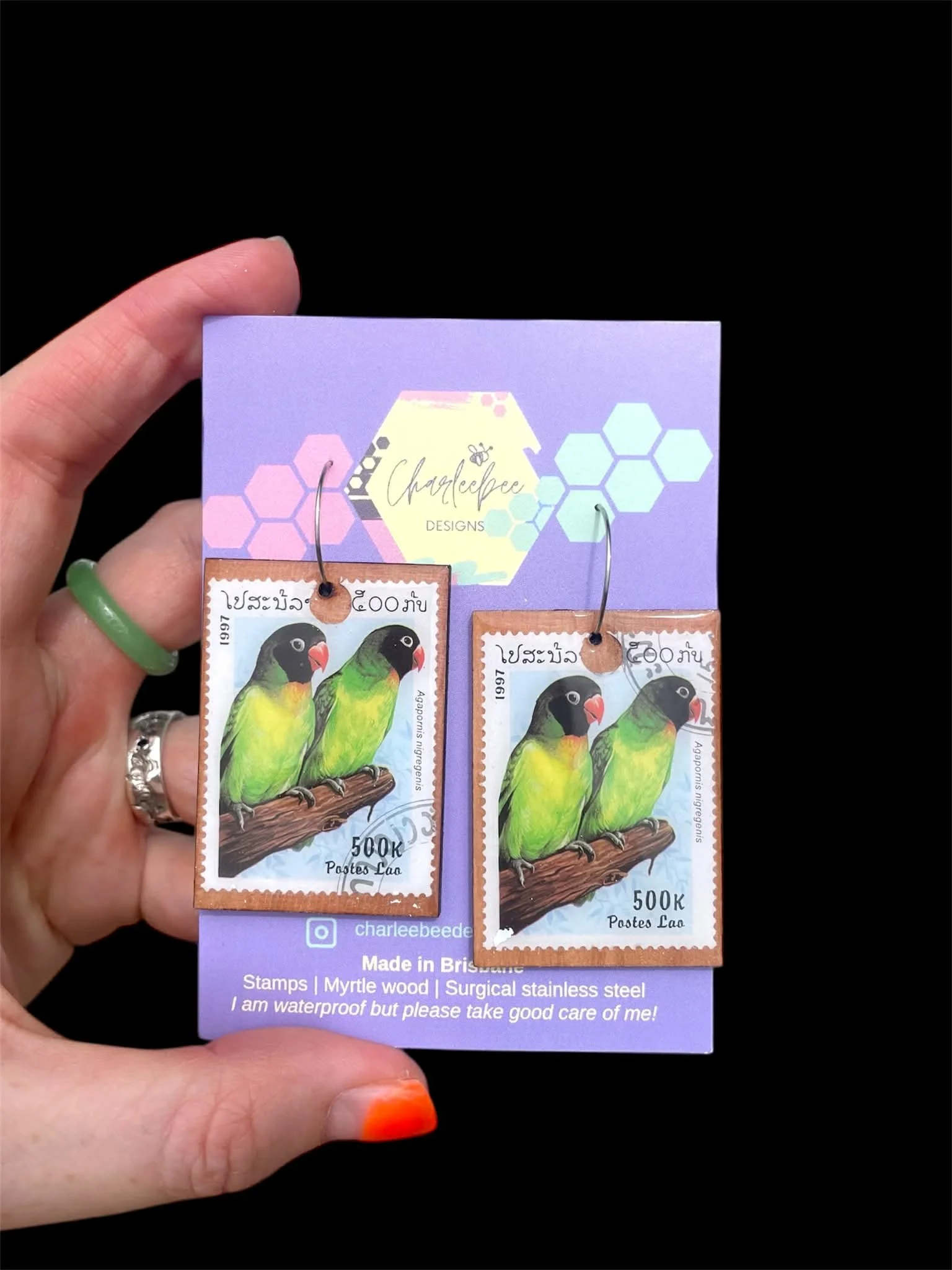 Wooden stamp earrings- large