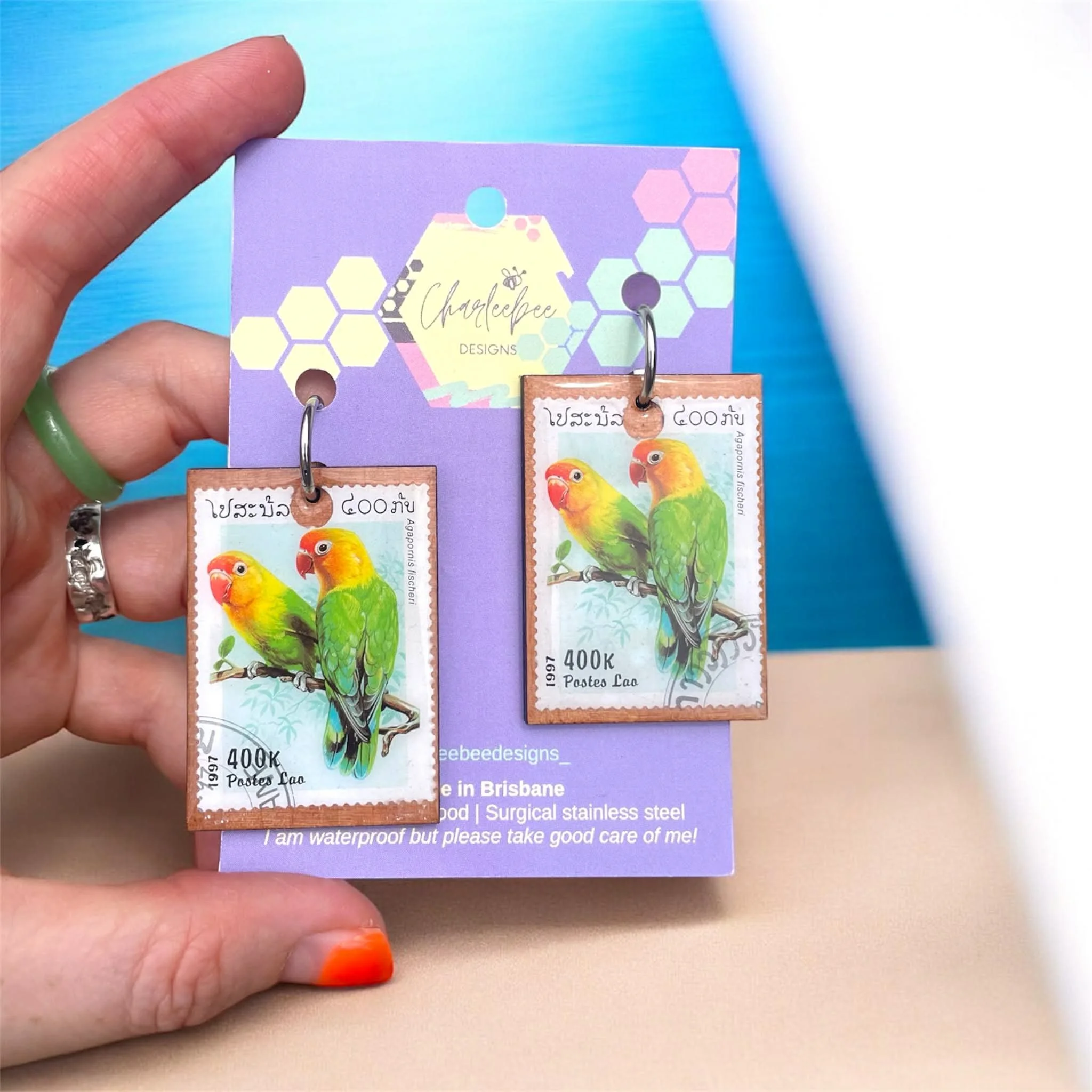 Wooden stamp earrings- large